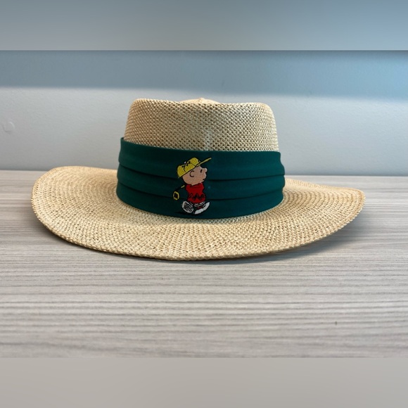 Vintage Town Talk Peanuts Charlie Brown Embroidered Banded Golf Straw Hat - Picture 1 of 13